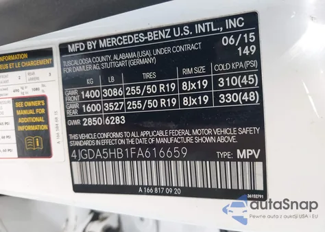 2015 Mercedes-Benz Ml 350 4Matic из США, поврежденный, VIN 4JGDA5HB1FA616659